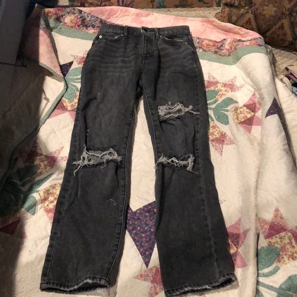 BDG Black Washed Distressed Straight Leg Jeans - Picture 2 of 6